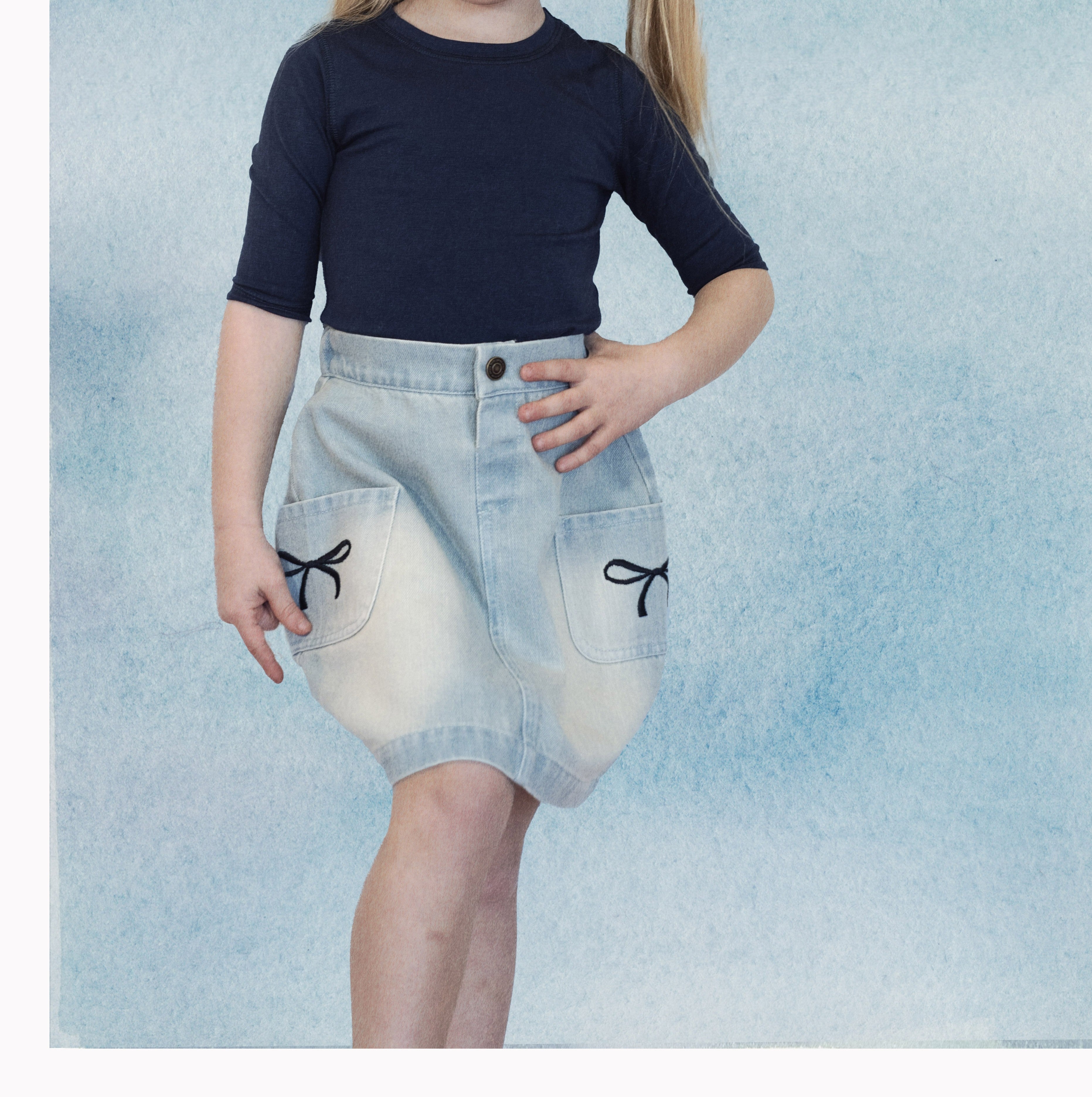 Denim Bow Barrel Skirt