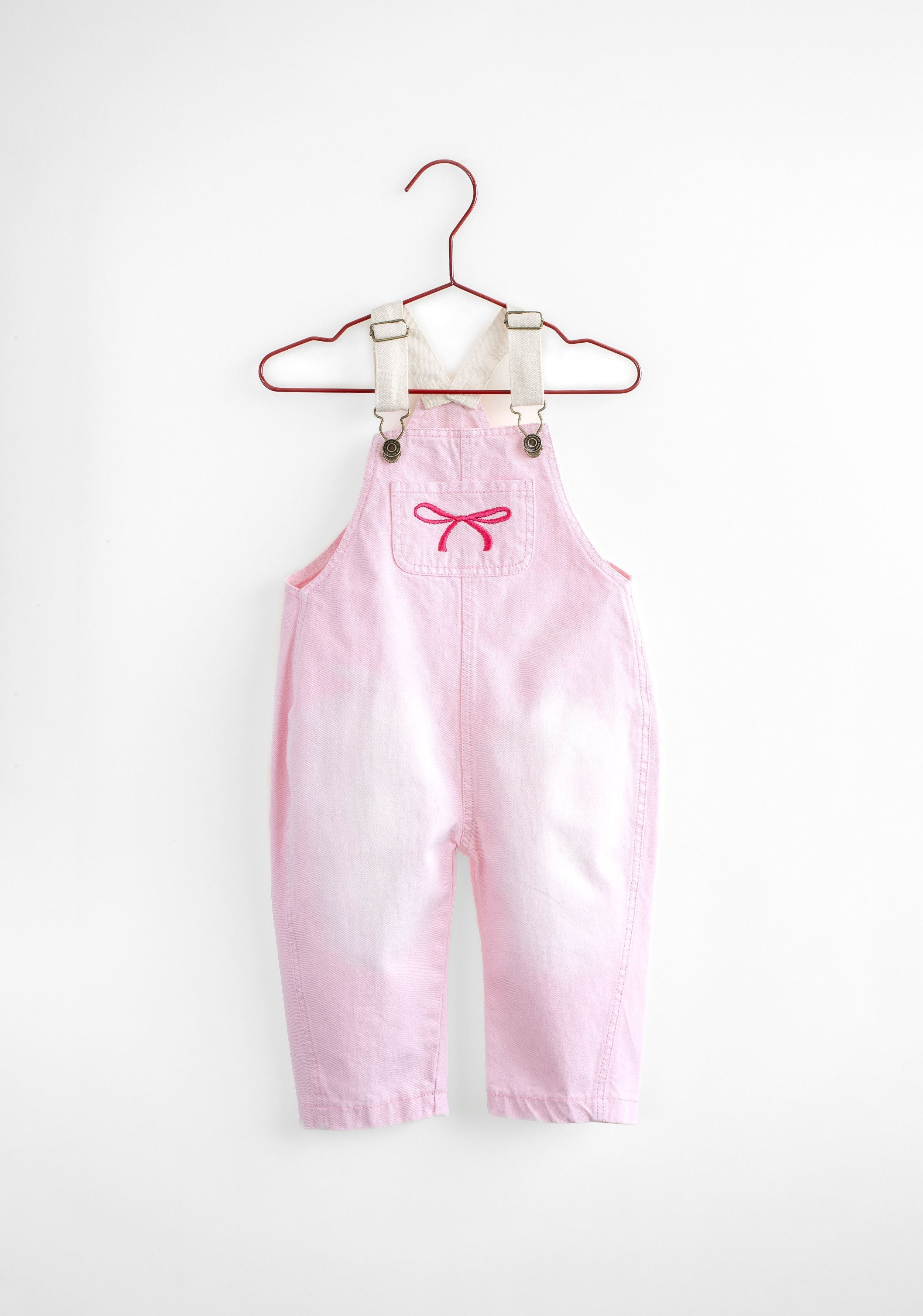 Pink Bow Barrel Overalls